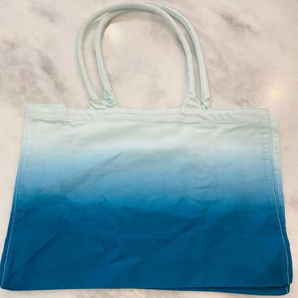 NWT Athleta Double Handle Ombre Canvas Beach Gym Tote Bag Blue One Size - Picture 6 of 8